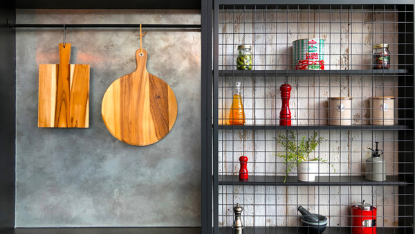 Industrial design kitchen storage.